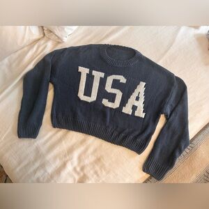Navy USA Crewneck Sweater - Classic Knit Pullover
